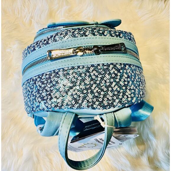 *NEW LIGHT UP EXCLUSIVE* Loungefly Pinocchio Blue Fairy Sequin Mini Backpack - Picture 5 of 6